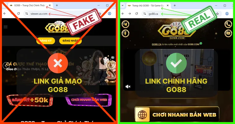 Đừng Để Mất Tiền Oan Cách Phân Biệt Website Go88 Thật Và Giả 3 Trên logo thật Go88.com, không có ký tự hay số thừa, trong khi logo giả Go88.com đôi khi thêm “VIP” hoặc số khác.